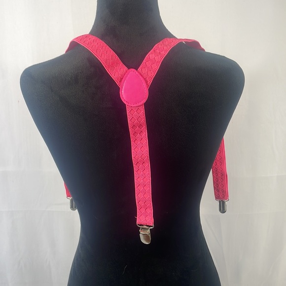 Hot pink suspenders with silver hardware,Adjustable straps, Y-Back,Pant Clips - Picture 4 of 5